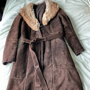 Vintage excellent condition Penny Lane Coat Winter Brown Suede with fur collar